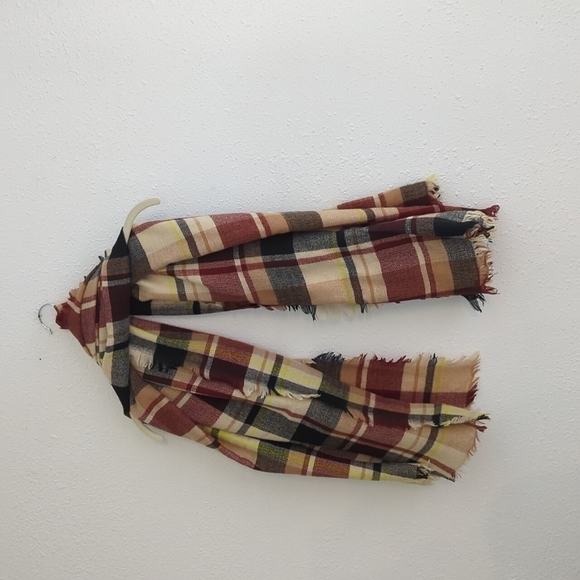 Oversized Blanket Scarf Wrap Square Plaid Boho Fringe 53x53 Warm Academia Winter - Picture 9 of 10